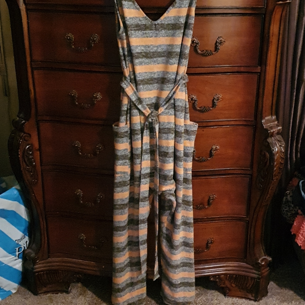 Free People Striped Harem Jumpsuit sz L